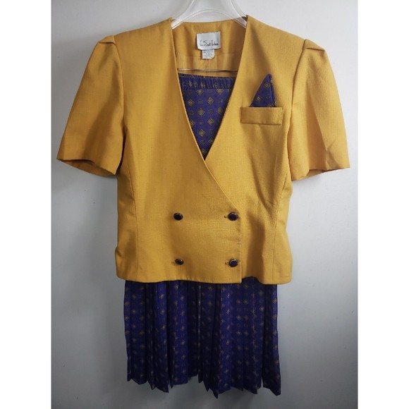 Via Sant Andrea Jackets & Blazers - Via Sant Andrea  Womens 12 Petite Vintage 80's Jacket & Skirt Set Gold Purple